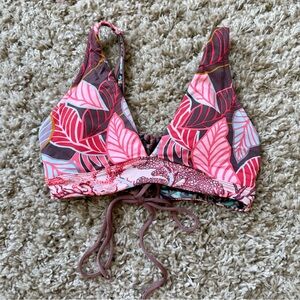 Maaji Pink and Brown Leaf Print Bikini Top